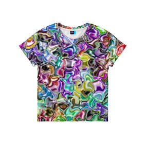 Детская футболка 3D с принтом Цветное безумие в Екатеринбурге, 100% гипоаллергенный полиэфир | прямой крой, круглый вырез горловины, длина до линии бедер, чуть спущенное плечо, ткань немного тянется | арт | дизайн | искусство | краски | мозаика | палитра | радуга | разные цвета | текстура | цветное безумие