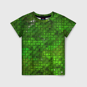 Детская футболка 3D с принтом Зелёные кубики в Екатеринбурге, 100% гипоаллергенный полиэфир | прямой крой, круглый вырез горловины, длина до линии бедер, чуть спущенное плечо, ткань немного тянется | дизайн | искусство | кубики | мозаика | поверхность | рельеф | стена | стиль | текстура | фон