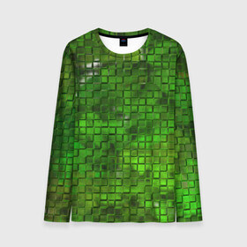 Мужской лонгслив 3D с принтом Зелёные кубики в Екатеринбурге, 100% полиэстер | длинные рукава, круглый вырез горловины, полуприлегающий силуэт | дизайн | искусство | кубики | мозаика | поверхность | рельеф | стена | стиль | текстура | фон