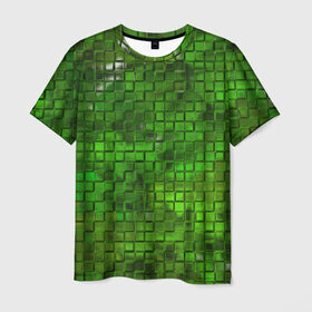 Мужская футболка 3D с принтом Зелёные кубики в Екатеринбурге, 100% полиэфир | прямой крой, круглый вырез горловины, длина до линии бедер | дизайн | искусство | кубики | мозаика | поверхность | рельеф | стена | стиль | текстура | фон