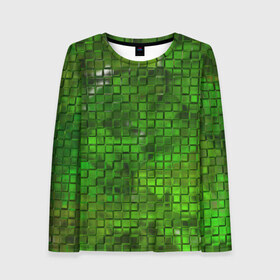 Женский лонгслив 3D с принтом Зелёные кубики в Екатеринбурге, 100% полиэстер | длинные рукава, круглый вырез горловины, полуприлегающий силуэт | дизайн | искусство | кубики | мозаика | поверхность | рельеф | стена | стиль | текстура | фон