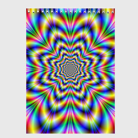 Скетчбук с принтом Красочная иллюзия в Екатеринбурге, 100% бумага
 | 48 листов, плотность листов — 100 г/м2, плотность картонной обложки — 250 г/м2. Листы скреплены сверху удобной пружинной спиралью | гипноз | движение | красочный фон | обман зрения | оптическая иллюзия | погружение | текстура | фокус