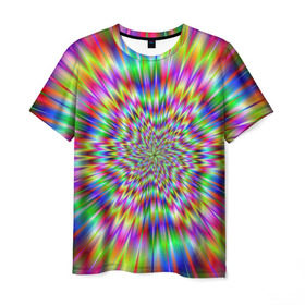 Мужская футболка 3D с принтом Спектральная иллюзия в Екатеринбурге, 100% полиэфир | прямой крой, круглый вырез горловины, длина до линии бедер | Тематика изображения на принте: взрыв | гипноз | движение | краски | красочный фон | обман зрения | оптическая иллюзия | погружение | текстура | фокус | цветовой спектр