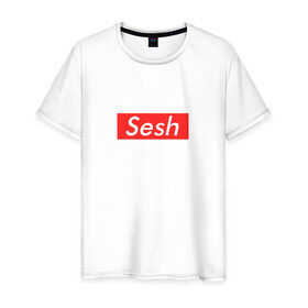 Мужская футболка хлопок с принтом Sesh - Seshpreme в Екатеринбурге, 100% хлопок | прямой крой, круглый вырез горловины, длина до линии бедер, слегка спущенное плечо. | seshpreme