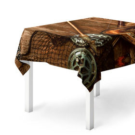 Скатерть 3D с принтом Рыбацкий стол в Екатеринбурге, 100% полиэстер (ткань не мнется и не растягивается) | Размер: 150*150 см | грузило | карась | лодка | окунь | природа | река | рыбак | рыболов | снасти | туризм | щука