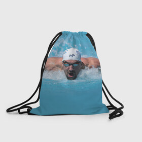Рюкзак-мешок 3D с принтом Michael Phelps в Екатеринбурге, 100% полиэстер | плотность ткани — 200 г/м2, размер — 35 х 45 см; лямки — толстые шнурки, застежка на шнуровке, без карманов и подкладки | 