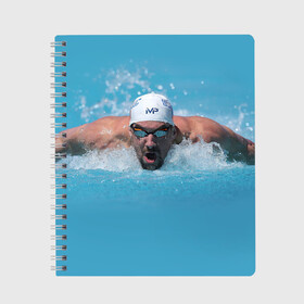 Тетрадь с принтом Michael Phelps в Екатеринбурге, 100% бумага | 48 листов, плотность листов — 60 г/м2, плотность картонной обложки — 250 г/м2. Листы скреплены сбоку удобной пружинной спиралью. Уголки страниц и обложки скругленные. Цвет линий — светло-серый
 | 