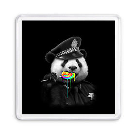 Магнит 55*55 с принтом Панда и карамель в Екатеринбурге, Пластик | Размер: 65*65 мм; Размер печати: 55*55 мм | Тематика изображения на принте: панда | черно белый