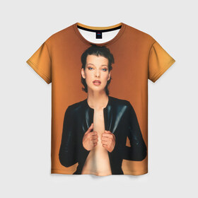 Женская футболка 3D с принтом Милла Йовович в Екатеринбурге, 100% полиэфир ( синтетическое хлопкоподобное полотно) | прямой крой, круглый вырез горловины, длина до линии бедер | milla jovovich | американская актриса | милла йовович | модель | модельер | музыкант