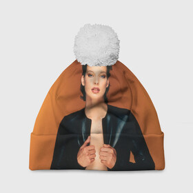 Шапка 3D c помпоном с принтом Милла Йовович в Екатеринбурге, 100% полиэстер | универсальный размер, печать по всей поверхности изделия | milla jovovich | американская актриса | милла йовович | модель | модельер | музыкант