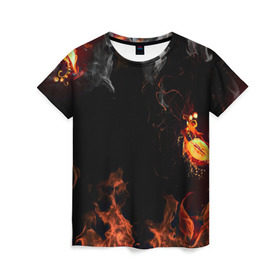 Женская футболка 3D с принтом Огонь в Екатеринбурге, 100% полиэфир ( синтетическое хлопкоподобное полотно) | прямой крой, круглый вырез горловины, длина до линии бедер | red | абстракция | арт | дым | новые | огонь | прикольные
