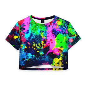 Женская футболка 3D укороченная с принтом Пятна краски в Екатеринбурге, 100% полиэстер | круглая горловина, длина футболки до линии талии, рукава с отворотами | гранж | краска | новые | прикольные | текстуры | цветные