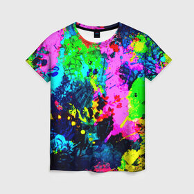 Женская футболка 3D с принтом Пятна краски в Екатеринбурге, 100% полиэфир ( синтетическое хлопкоподобное полотно) | прямой крой, круглый вырез горловины, длина до линии бедер | гранж | краска | новые | прикольные | текстуры | цветные