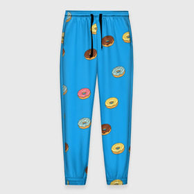 Мужские брюки 3D с принтом Пончики в Екатеринбурге, 100% полиэстер | манжеты по низу, эластичный пояс регулируется шнурком, по бокам два кармана без застежек, внутренняя часть кармана из мелкой сетки | donut | гомер | еда | пончики | симпсон | фаст