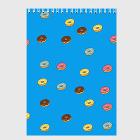 Скетчбук с принтом Пончики в Екатеринбурге, 100% бумага
 | 48 листов, плотность листов — 100 г/м2, плотность картонной обложки — 250 г/м2. Листы скреплены сверху удобной пружинной спиралью | donut | гомер | еда | пончики | симпсон | фаст