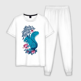 Мужская пижама хлопок с принтом Zombie Squirrel в Екатеринбурге, 100% хлопок | брюки и футболка прямого кроя, без карманов, на брюках мягкая резинка на поясе и по низу штанин
 | Тематика изображения на принте: squirrel | zombie | белка | зомби