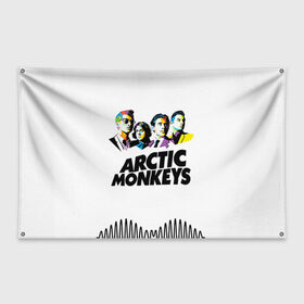 Флаг-баннер с принтом Arctic Monkeys 2 в Екатеринбурге, 100% полиэстер | размер 67 х 109 см, плотность ткани — 95 г/м2; по краям флага есть четыре люверса для крепления | am | arctic | arctic monkeys | monkeys | rock | алекс тёрнер | амы | арктические мартышки | джейми кук | мартышки | мэтт хелдерс. ам | ник омэлли | ник о’мэлли | рок