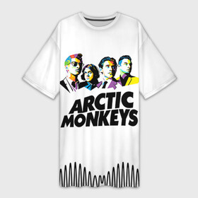 Платье-футболка 3D с принтом Arctic Monkeys 2 в Екатеринбурге,  |  | am | arctic | arctic monkeys | monkeys | rock | алекс тёрнер | амы | арктические мартышки | джейми кук | мартышки | мэтт хелдерс. ам | ник омэлли | ник о’мэлли | рок