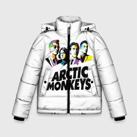 Зимняя куртка для мальчиков 3D с принтом Arctic Monkeys 2 в Екатеринбурге, ткань верха — 100% полиэстер; подклад — 100% полиэстер, утеплитель — 100% полиэстер | длина ниже бедра, удлиненная спинка, воротник стойка и отстегивающийся капюшон. Есть боковые карманы с листочкой на кнопках, утяжки по низу изделия и внутренний карман на молнии. 

Предусмотрены светоотражающий принт на спинке, радужный светоотражающий элемент на пуллере молнии и на резинке для утяжки | am | arctic | arctic monkeys | monkeys | rock | алекс тёрнер | амы | арктические мартышки | джейми кук | мартышки | мэтт хелдерс. ам | ник омэлли | ник о’мэлли | рок