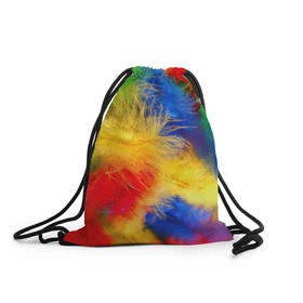 Рюкзак-мешок 3D с принтом Цветные перья в Екатеринбурге, 100% полиэстер | плотность ткани — 200 г/м2, размер — 35 х 45 см; лямки — толстые шнурки, застежка на шнуровке, без карманов и подкладки | перья | радуга | спектр | фон | цвета | цветные | яркие