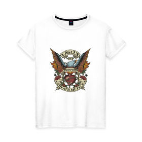 Женская футболка хлопок с принтом Eagles of Death Metal в Екатеринбурге, 100% хлопок | прямой крой, круглый вырез горловины, длина до линии бедер, слегка спущенное плечо | дэтметал | метал | мош | орлы