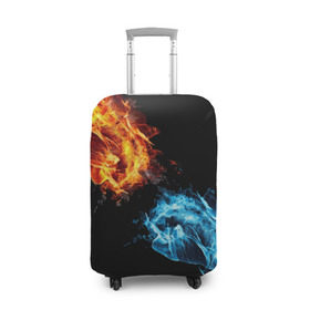 Чехол для чемодана 3D с принтом Синее и красное пламя в Екатеринбурге, 86% полиэфир, 14% спандекс | двустороннее нанесение принта, прорези для ручек и колес | кулак | огонь