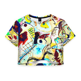 Женская футболка 3D укороченная с принтом Ample в Екатеринбурге, 100% полиэстер | круглая горловина, длина футболки до линии талии, рукава с отворотами | new | живопись | кандинский | краска | прикольные | рисунок