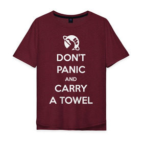 Мужская футболка хлопок Oversize с принтом Dont panic в Екатеринбурге, 100% хлопок | свободный крой, круглый ворот, “спинка” длиннее передней части | автостопом по галактике