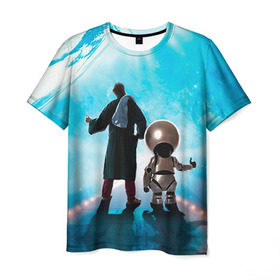 Мужская футболка 3D с принтом Автостопом по галактике в Екатеринбурге, 100% полиэфир | прямой крой, круглый вырез горловины, длина до линии бедер | Тематика изображения на принте: автостопом по галактике