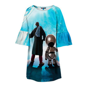 Детское платье 3D с принтом Автостопом по галактике в Екатеринбурге, 100% полиэстер | прямой силуэт, чуть расширенный к низу. Круглая горловина, на рукавах — воланы | автостопом по галактике
