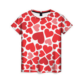 Женская футболка 3D с принтом Сердечки в Екатеринбурге, 100% полиэфир ( синтетическое хлопкоподобное полотно) | прямой крой, круглый вырез горловины, длина до линии бедер | девушка | любовь | сердечко | сердце