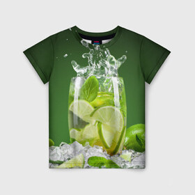 Детская футболка 3D с принтом Коктейль в Екатеринбурге, 100% гипоаллергенный полиэфир | прямой крой, круглый вырез горловины, длина до линии бедер, чуть спущенное плечо, ткань немного тянется | Тематика изображения на принте: cocktail | коктель | кола | напиток | спрайт | фреш
