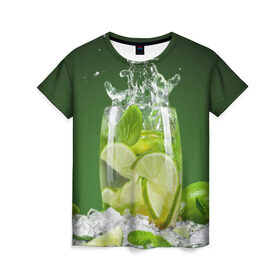 Женская футболка 3D с принтом Коктейль в Екатеринбурге, 100% полиэфир ( синтетическое хлопкоподобное полотно) | прямой крой, круглый вырез горловины, длина до линии бедер | cocktail | коктель | кола | напиток | спрайт | фреш