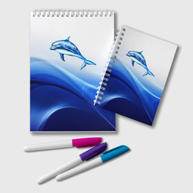 Блокнот с принтом Дельфин в Екатеринбурге, 100% бумага | 48 листов, плотность листов — 60 г/м2, плотность картонной обложки — 250 г/м2. Листы скреплены удобной пружинной спиралью. Цвет линий — светло-серый
 | Тематика изображения на принте: дельфин | море | рыбка