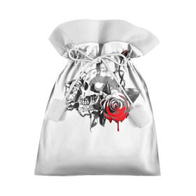 Подарочный 3D мешок с принтом Череп с розами в Екатеринбурге, 100% полиэстер | Размер: 29*39 см | Тематика изображения на принте: готика | кровь | розы | череп | черно белое | шипы