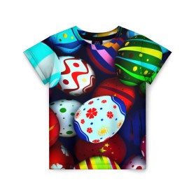 Детская футболка 3D с принтом Пасха в Екатеринбурге, 100% гипоаллергенный полиэфир | прямой крой, круглый вырез горловины, длина до линии бедер, чуть спущенное плечо, ткань немного тянется | Тематика изображения на принте: разноцветный | яйца | яркий