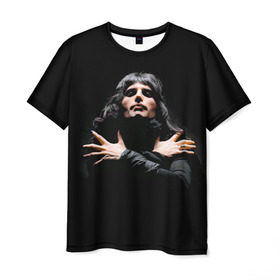 Мужская футболка 3D с принтом Фредди Меркьюри в Екатеринбурге, 100% полиэфир | прямой крой, круглый вырез горловины, длина до линии бедер | freddie mercury | queen. | автор песен | британский | вокалист | певец | рок группа | фредди меркьюри