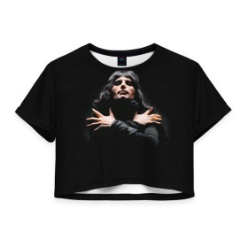 Женская футболка 3D укороченная с принтом Фредди Меркьюри в Екатеринбурге, 100% полиэстер | круглая горловина, длина футболки до линии талии, рукава с отворотами | freddie mercury | queen. | автор песен | британский | вокалист | певец | рок группа | фредди меркьюри