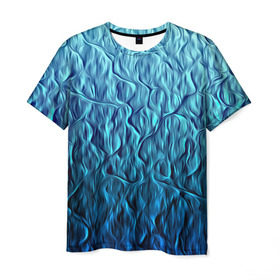 Мужская футболка 3D с принтом Волны в Екатеринбурге, 100% полиэфир | прямой крой, круглый вырез горловины, длина до линии бедер | бирюзовый | волны | линии