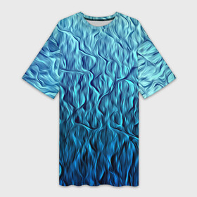 Платье-футболка 3D с принтом Волны в Екатеринбурге,  |  | бирюзовый | волны | линии