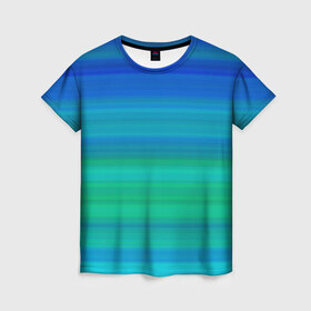 Женская футболка 3D с принтом Аквамарин в Екатеринбурге, 100% полиэфир ( синтетическое хлопкоподобное полотно) | прямой крой, круглый вырез горловины, длина до линии бедер | аквамарин | зелёный | море | полосы | синий