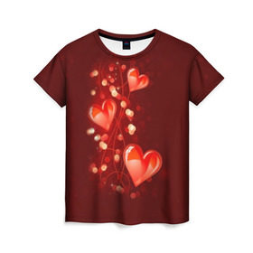 Женская футболка 3D с принтом Сердца в Екатеринбурге, 100% полиэфир ( синтетическое хлопкоподобное полотно) | прямой крой, круглый вырез горловины, длина до линии бедер | love is | девушкам | любовь | сердца