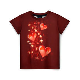 Детская футболка 3D с принтом Сердца в Екатеринбурге, 100% гипоаллергенный полиэфир | прямой крой, круглый вырез горловины, длина до линии бедер, чуть спущенное плечо, ткань немного тянется | love is | девушкам | любовь | сердца