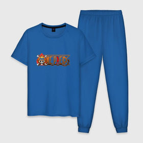 Мужская пижама хлопок с принтом One Piece - logo Ace в Екатеринбурге, 100% хлопок | брюки и футболка прямого кроя, без карманов, на брюках мягкая резинка на поясе и по низу штанин
 | Тематика изображения на принте: ван пис | лого | луффи | мугивара | пираты | эйс