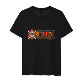 Мужская футболка хлопок с принтом One Piece - logo Ace в Екатеринбурге, 100% хлопок | прямой крой, круглый вырез горловины, длина до линии бедер, слегка спущенное плечо. | ван пис | лого | луффи | мугивара | пираты | эйс
