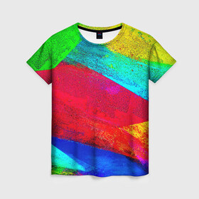 Женская футболка 3D с принтом Краска в Екатеринбурге, 100% полиэфир ( синтетическое хлопкоподобное полотно) | прямой крой, круглый вырез горловины, длина до линии бедер | гранж | краска | новые | прикольные | текстуры | цветные