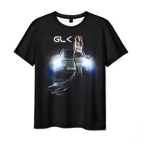 Мужская футболка 3D с принтом Mersedes GLK в Екатеринбурге, 100% полиэфир | прямой крой, круглый вырез горловины, длина до линии бедер | glk | mersedes | автомобиль | девушка | мерседес
