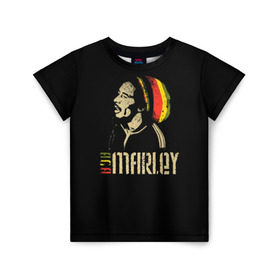 Детская футболка 3D с принтом Bob Marley в Екатеринбурге, 100% гипоаллергенный полиэфир | прямой крой, круглый вырез горловины, длина до линии бедер, чуть спущенное плечо, ткань немного тянется | bob marley | боб марли | музыка | регги | ямайка