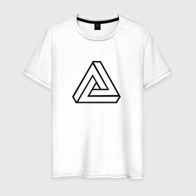 Мужская футболка хлопок с принтом Невозможный треугольник в Екатеринбурге, 100% хлопок | прямой крой, круглый вырез горловины, длина до линии бедер, слегка спущенное плечо. | оптическая иллюзия