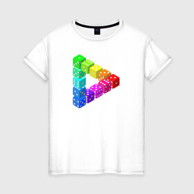Женская футболка хлопок с принтом Невозможный треугольник в Екатеринбурге, 100% хлопок | прямой крой, круглый вырез горловины, длина до линии бедер, слегка спущенное плечо | оптическая иллюзия